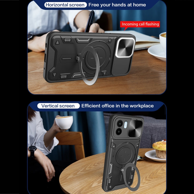 For Xiaomi Redmi A1 4G CD Texture Sliding Camshield Magnetic Holder Phone Case(Silver)