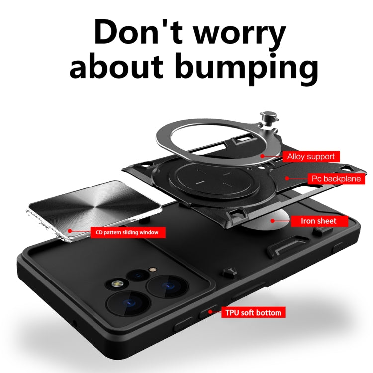 For Xiaomi Redmi Note 12 4G CD Texture Sliding Camshield Magnetic Holder Phone Case(Red)
