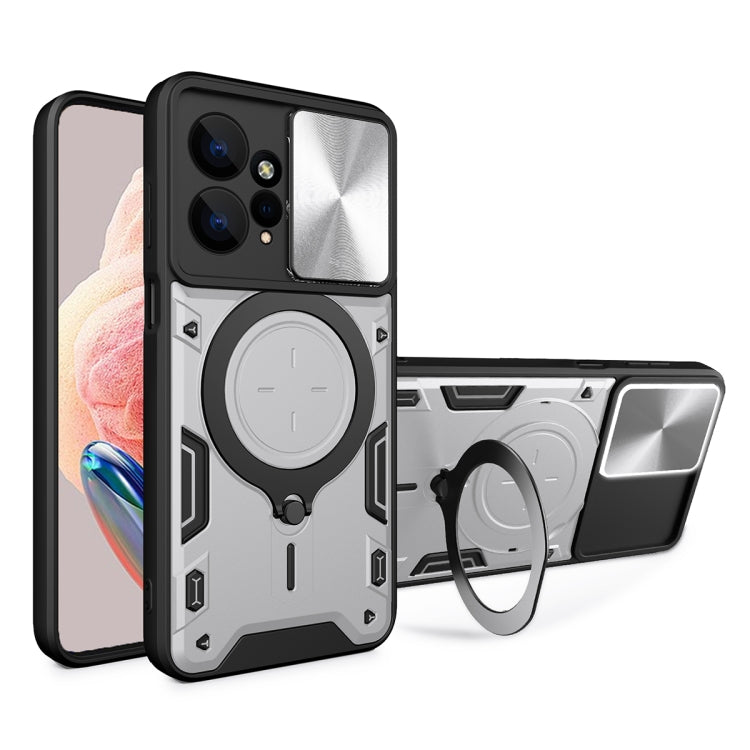For Xiaomi Redmi Note 12 4G CD Texture Sliding Camshield Magnetic Holder Phone Case(Silver) - free shipping - PMC TechLife - Order now!