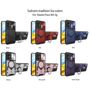 For Xiaomi Poco M5 5G CD Texture Sliding Camshield Magnetic Holder Phone Case(Red)