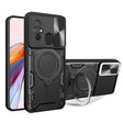 For Xiaomi Redmi 12C CD Texture Sliding Camshield Magnetic Holder Phone Case(Black) - free shipping - PMC TechLife - Order now!