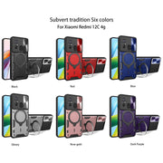 For Xiaomi Redmi 12C CD Texture Sliding Camshield Magnetic Holder Phone Case(Blue)
