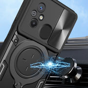 For Xiaomi Redmi 12C CD Texture Sliding Camshield Magnetic Holder Phone Case(Blue)