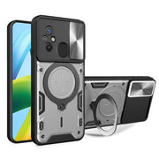 For Xiaomi Redmi 12C CD Texture Sliding Camshield Magnetic Holder Phone Case(Silver)