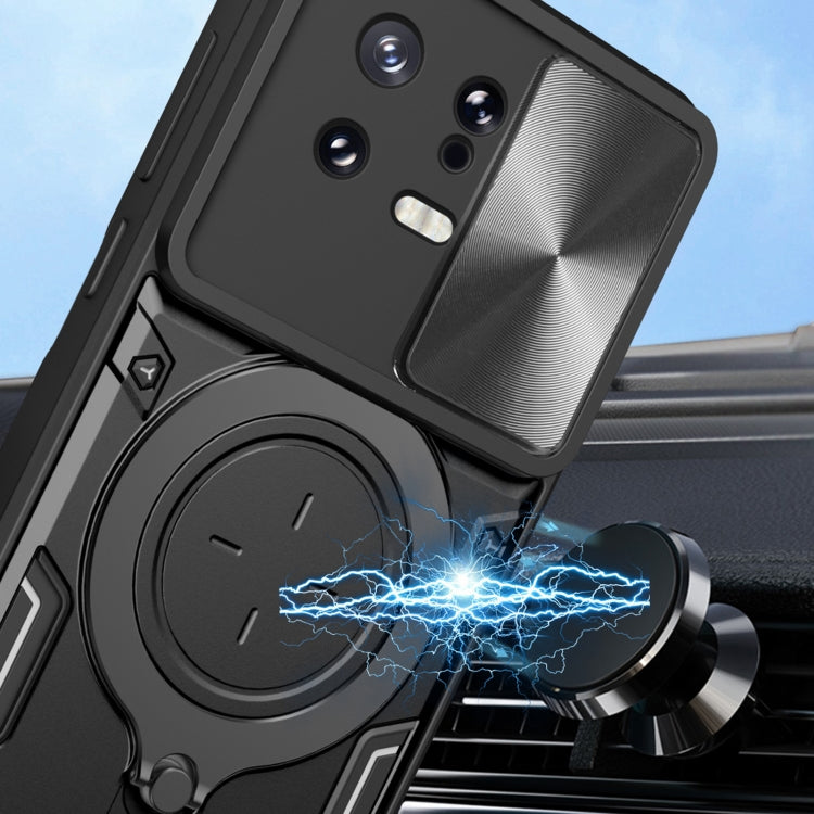 For Xiaomi 13 CD Texture Sliding Camshield Magnetic Holder Phone Case(Blue)