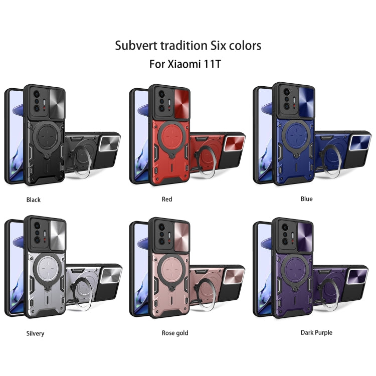 For Xiaomi 11T CD Texture Sliding Camshield Magnetic Holder Phone Case(Red)