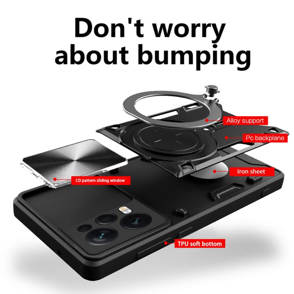 For Xiaomi Redmi Note 12 Pro 5G CD Texture Sliding Camshield Magnetic Holder Phone Case(Red)