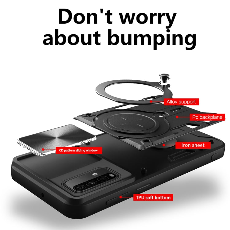 For Xiaomi Redmi Note 9 4G / Poco M3 CD Texture Sliding Camshield Magnetic Holder Phone Case(Black) - free shipping - PMC TechLife - Order now!