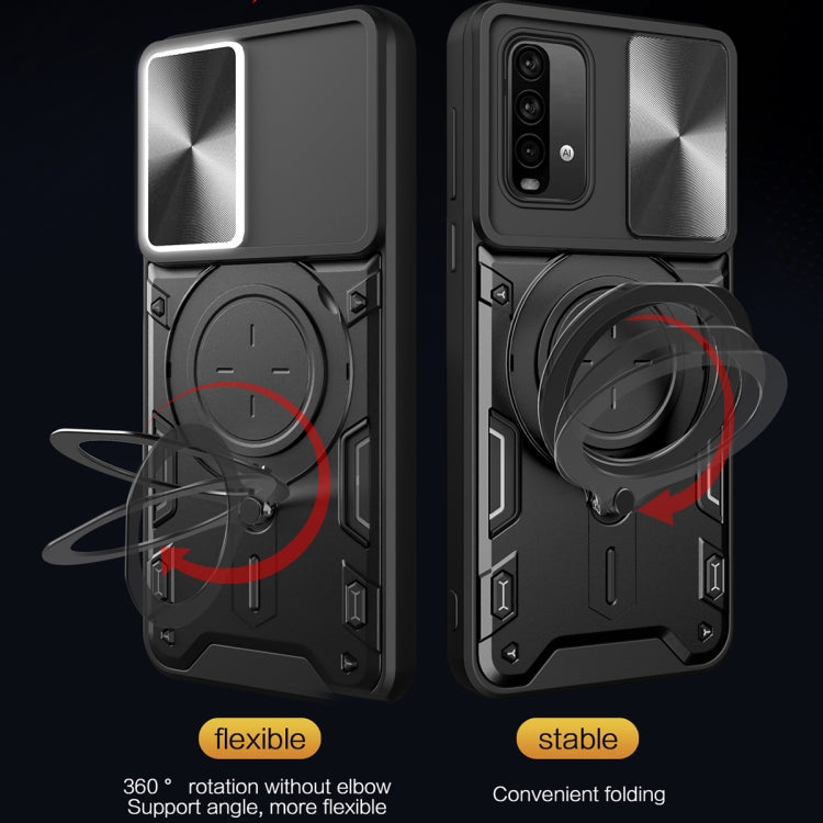 For Xiaomi Redmi Note 9 4G / Poco M3 CD Texture Sliding Camshield Magnetic Holder Phone Case(Red)