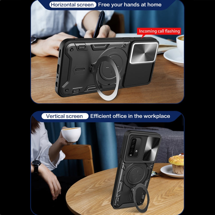 For Xiaomi Redmi Note 9 4G / Poco M3 CD Texture Sliding Camshield Magnetic Holder Phone Case(Silver)