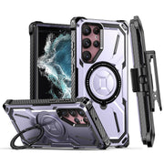 For Samsung Galaxy S21 Ultra 5G Armor Series Holder Phone Case with Back Clip(Purple)