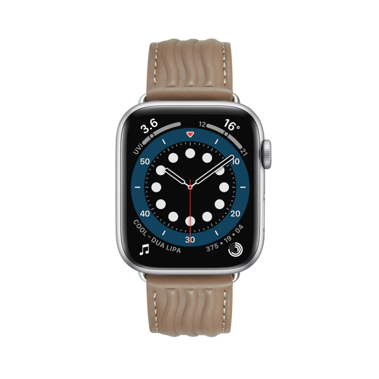 Embossed Line Genuine Leather Watch Band For Apple Watch Ultra 49mm(Milky Brown) - Watch Bands by PMC TechLife | Online Shopping South Africa | PMC TechLife