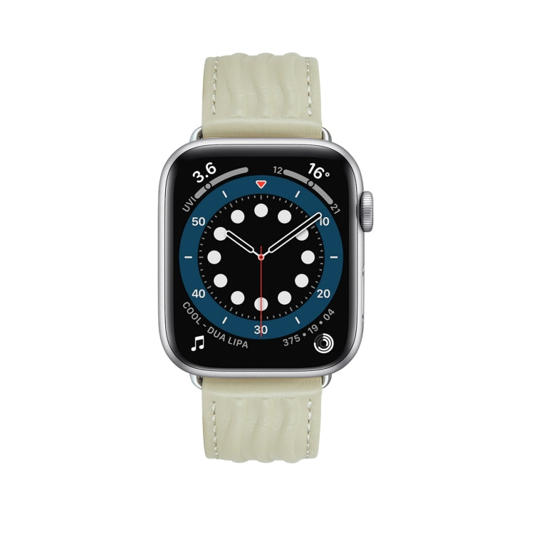 Embossed Line Genuine Leather Watch Band For Apple Watch 8 41mm(Milky White) - Watch Bands by PMC TechLife | Online Shopping South Africa | PMC TechLife