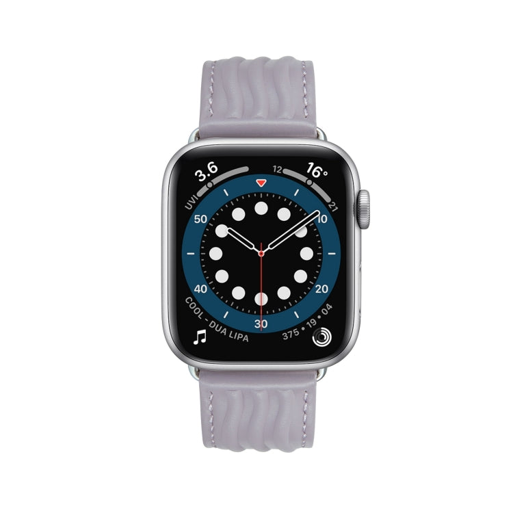 Embossed Line Genuine Leather Watch Band For Apple Watch 8 45mm(Lavender Purple) - Watch Bands by PMC TechLife | Online Shopping South Africa | PMC TechLife