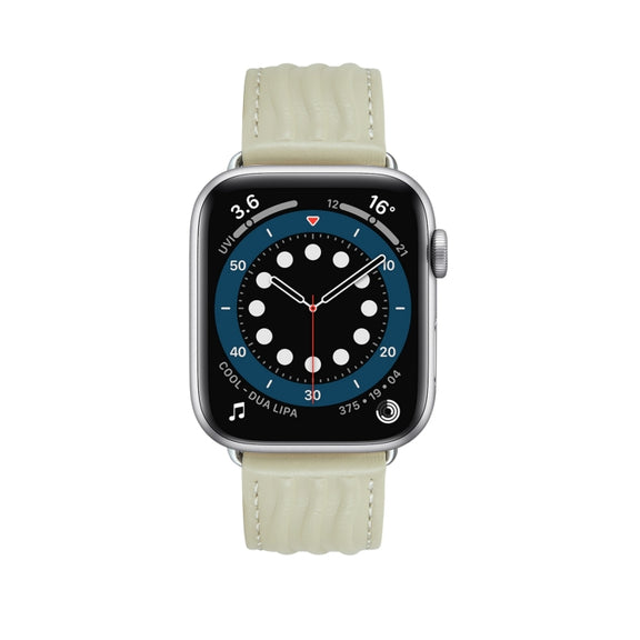 Embossed Line Genuine Leather Watch Band For Apple Watch SE 2022 40mm(Milky White)