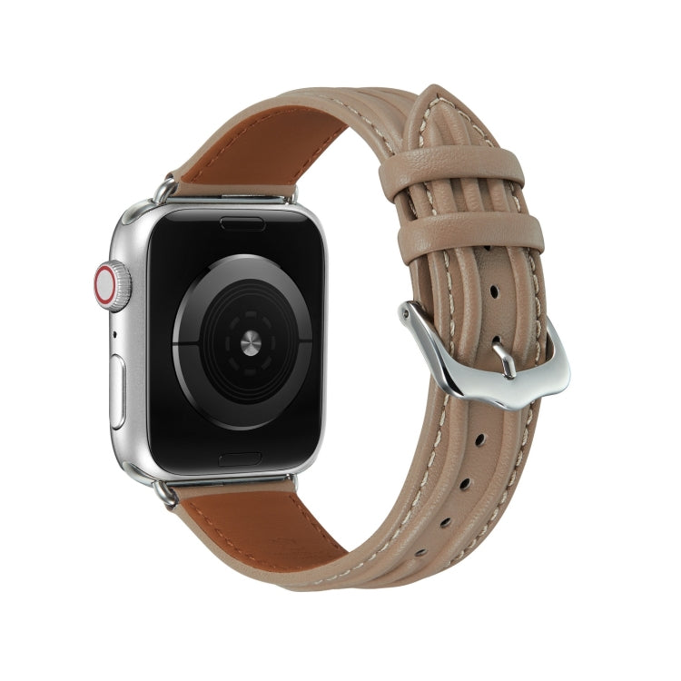 Embossed Line Genuine Leather Watch Band For Apple Watch SE 2022 40mm(Milky Brown)