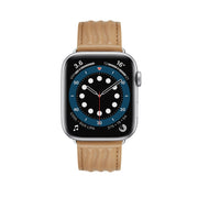 Embossed Line Genuine Leather Watch Band For Apple Watch SE 2022 44mm(Khaki)