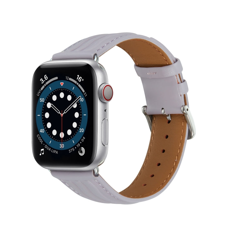 Embossed Line Genuine Leather Watch Band For Apple Watch SE 2022 44mm(Lavender Purple) - Watch Bands by PMC TechLife | Online Shopping South Africa | PMC TechLife