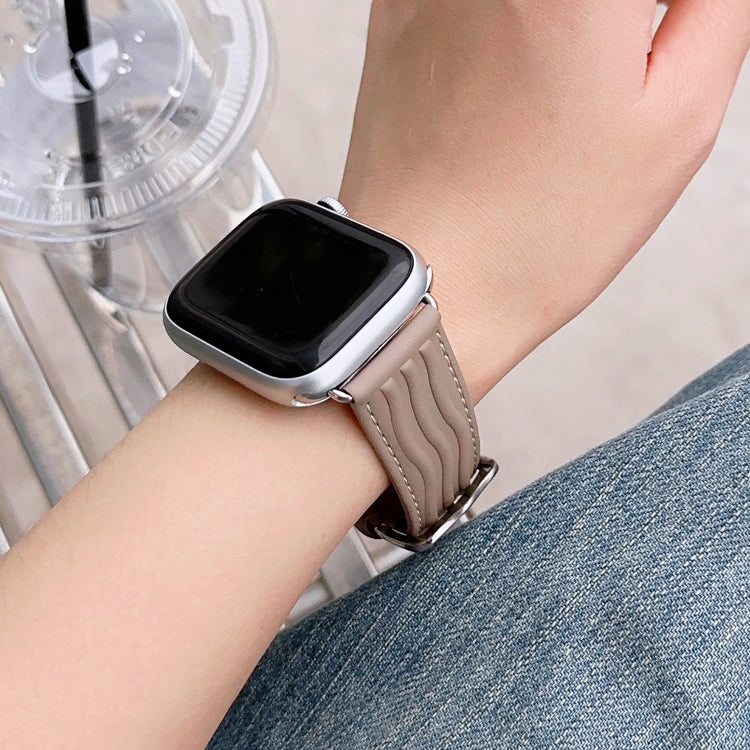 Embossed Line Genuine Leather Watch Band For Apple Watch SE 2022 44mm(Milky Brown)