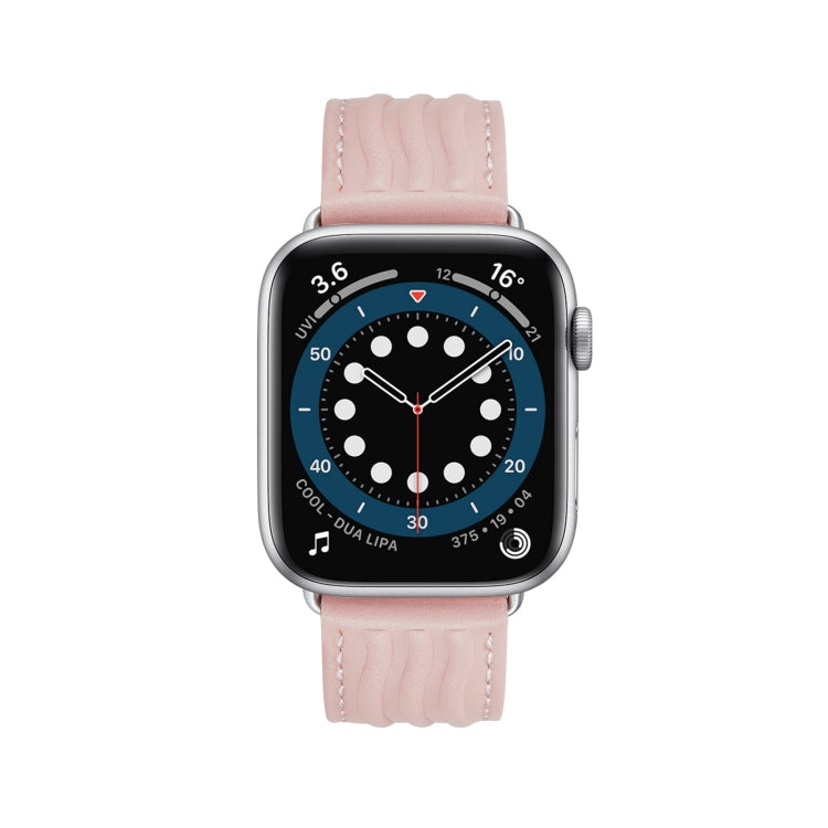 Embossed Line Genuine Leather Watch Band For Apple Watch 6 44mm(Pink) - Watch Bands by PMC TechLife | Online Shopping South Africa | PMC TechLife