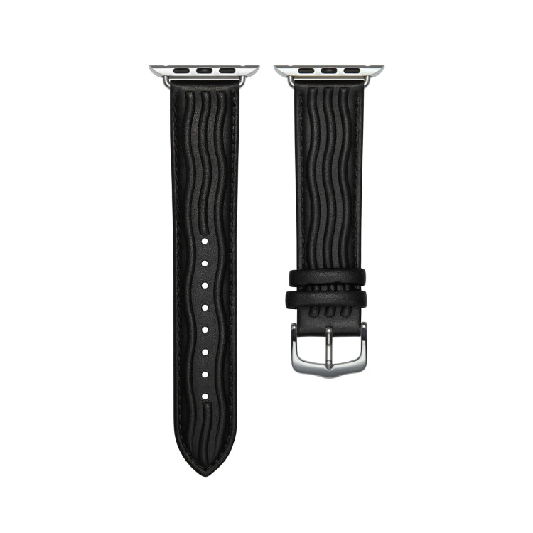 Embossed Line Genuine Leather Watch Band For Apple Watch 5 44mm(Black) - Watch Bands by PMC TechLife | Online Shopping South Africa | PMC TechLife