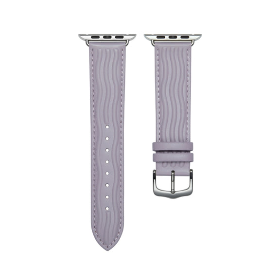 Embossed Line Genuine Leather Watch Band For Apple Watch 3 38mm(Lavender Purple)