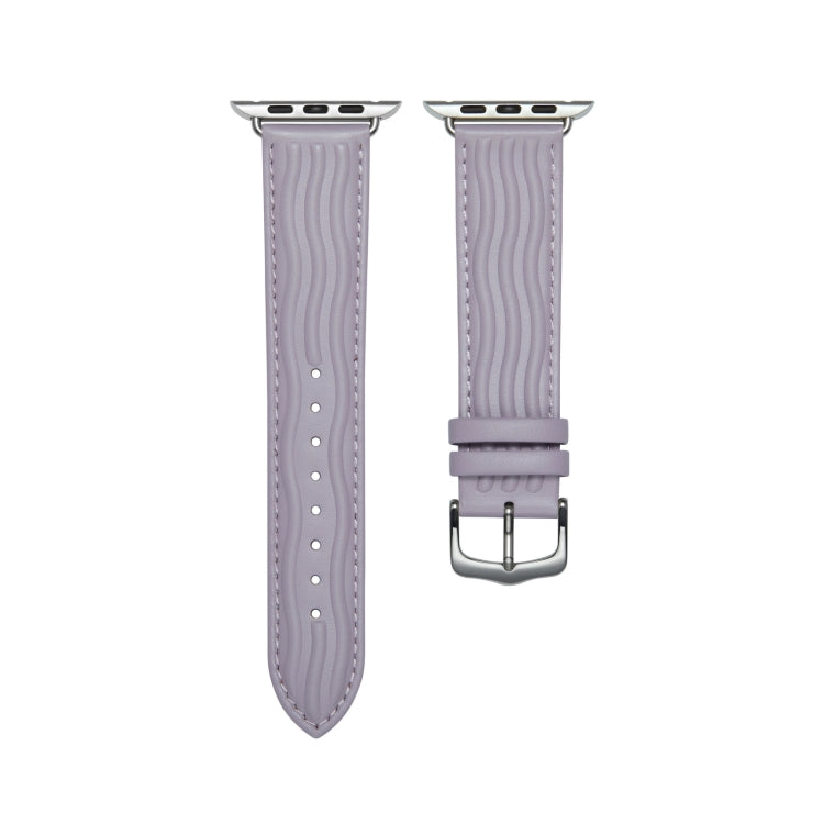 Embossed Line Genuine Leather Watch Band For Apple Watch 3 42mm(Lavender Purple) - Watch Bands by PMC TechLife | Online Shopping South Africa | PMC TechLife