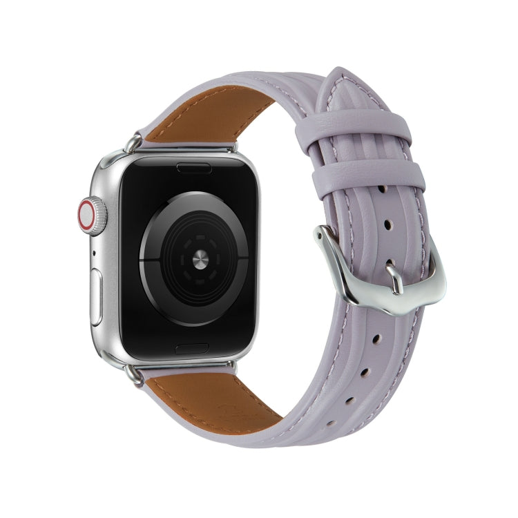 Embossed Line Genuine Leather Watch Band For Apple Watch 3 42mm(Lavender Purple)