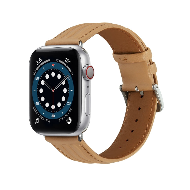 Embossed Line Genuine Leather Watch Band For Apple Watch 2 38mm(Khaki) - Watch Bands by PMC TechLife | Online Shopping South Africa | PMC TechLife