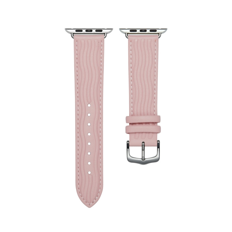 Embossed Line Genuine Leather Watch Band For Apple Watch 42mm(Pink) - Watch Bands by PMC TechLife | Online Shopping South Africa | PMC TechLife