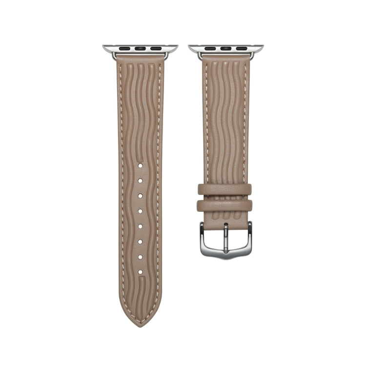 Embossed Line Genuine Leather Watch Band For Apple Watch SE 2023 44mm(Milky Brown) - Watch Bands by PMC TechLife | Online Shopping South Africa | PMC TechLife