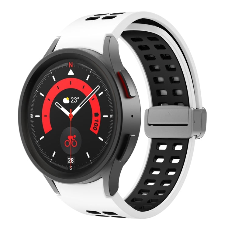 For Samsung Galaxy Watch5 Double-row Hole Folding Buckle Silicone Watch Band(White Black) - Watch Bands by PMC TechLife | Online Shopping South Africa | PMC TechLife
