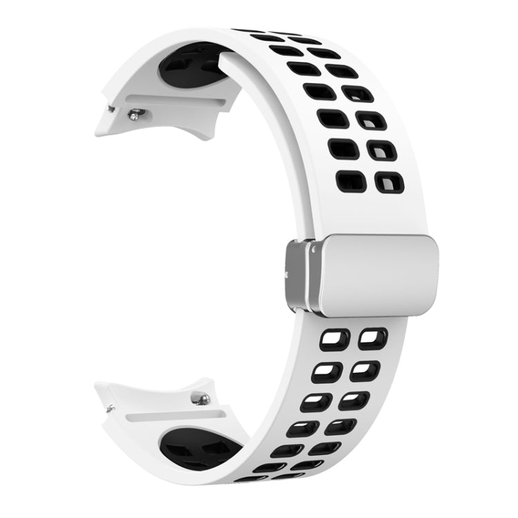 For Samsung Galaxy Watch5 Double-row Hole Folding Buckle Silicone Watch Band(White Black) - Watch Bands by PMC TechLife | Online Shopping South Africa | PMC TechLife