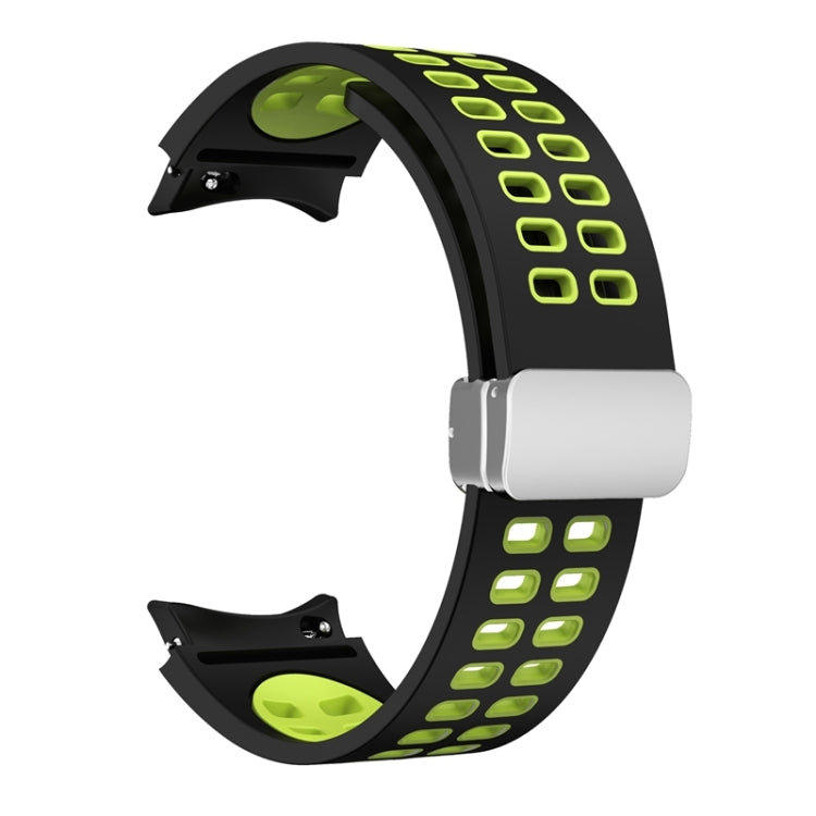 For Samsung Galaxy Watch5 Double-row Hole Folding Buckle Silicone Watch Band(Black Green) - Watch Bands by PMC TechLife | Online Shopping South Africa | PMC TechLife