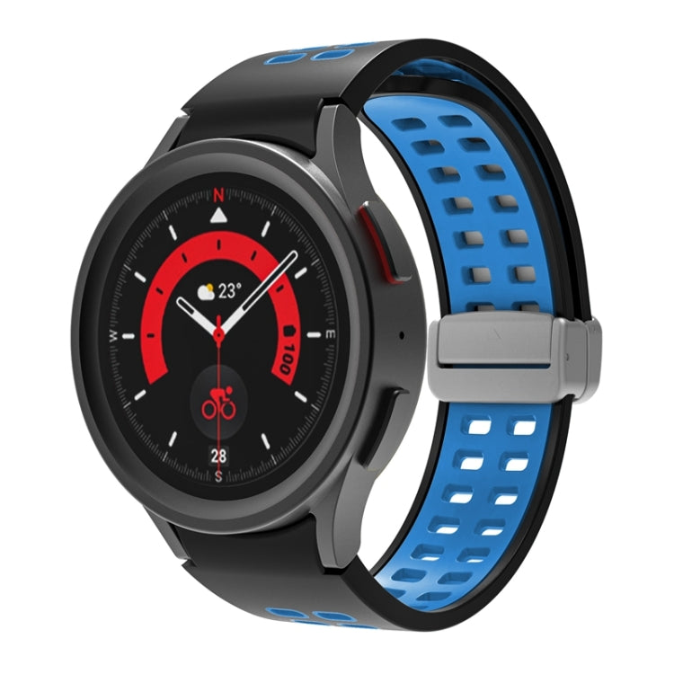 For Samsung Galaxy Watch5 Double-row Hole Folding Buckle Silicone Watch Band(Black Sky Blue) - Watch Bands by PMC TechLife | Online Shopping South Africa | PMC TechLife