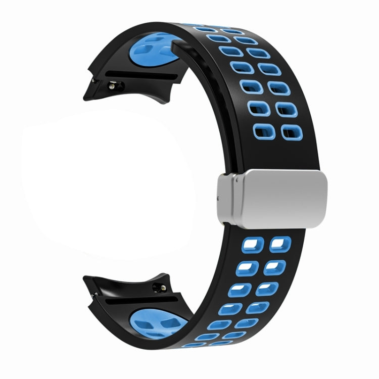 For Samsung Galaxy Watch5 Double-row Hole Folding Buckle Silicone Watch Band(Black Sky Blue) - Watch Bands by PMC TechLife | Online Shopping South Africa | PMC TechLife