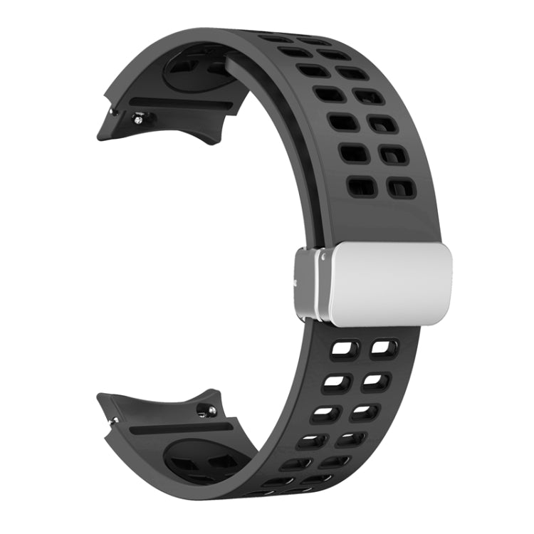 For Samsung Galaxy Watch5 Double-row Hole Folding Buckle Silicone Watch Band(Black) - Watch Bands by PMC TechLife | Online Shopping South Africa | PMC TechLife
