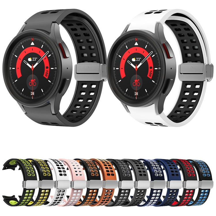 For Samsung Galaxy Watch5 Double-row Hole Folding Buckle Silicone Watch Band(Black Green) - Watch Bands by PMC TechLife | Online Shopping South Africa | PMC TechLife