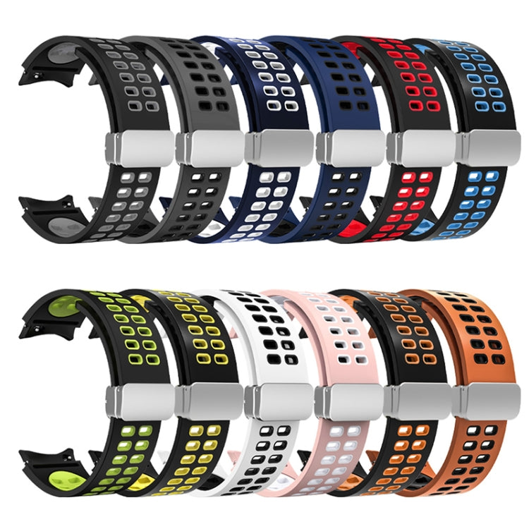 For Samsung Galaxy Watch5 Double-row Hole Folding Buckle Silicone Watch Band(Black Green) - Watch Bands by PMC TechLife | Online Shopping South Africa | PMC TechLife