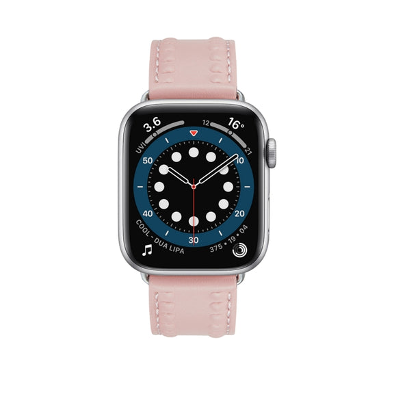 Embossed Love Genuine Leather Watch Band For Apple Watch Ultra 49mm(Pink)