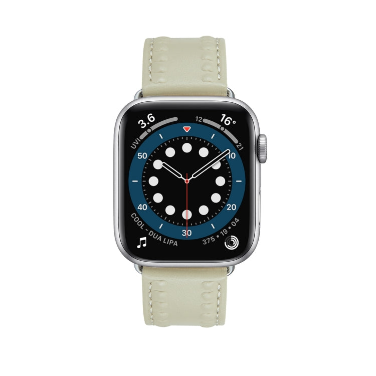 Embossed Love Genuine Leather Watch Band For Apple Watch 8 41mm(Milky White) - Watch Bands by PMC TechLife | Online Shopping South Africa | PMC TechLife