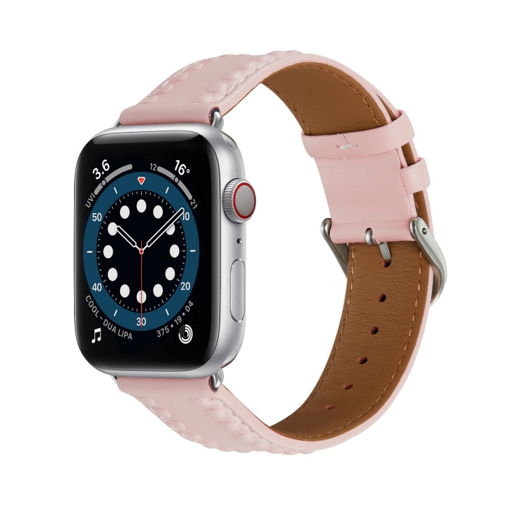 Embossed Love Genuine Leather Watch Band For Apple Watch 8 45mm(Pink) - Watch Bands by PMC TechLife | Online Shopping South Africa | PMC TechLife