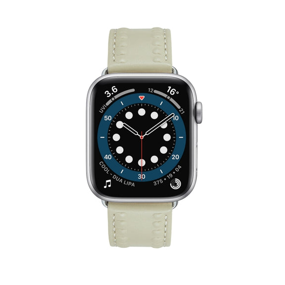 Embossed Love Genuine Leather Watch Band For Apple Watch SE 2022 40mm(Milky White)