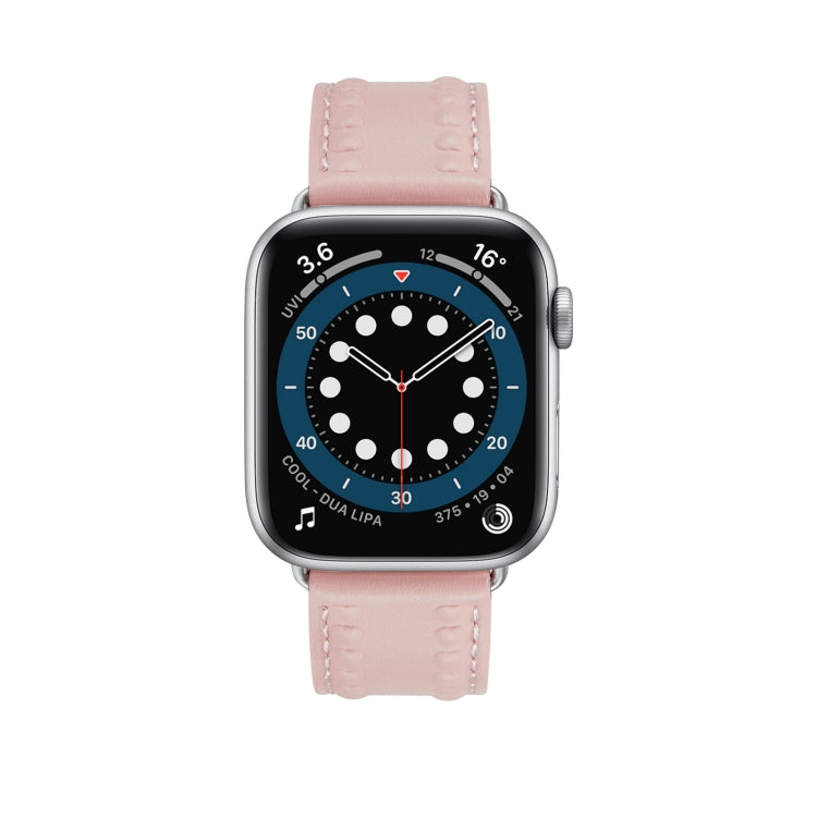 Embossed Love Genuine Leather Watch Band For Apple Watch SE 2022 44mm(Pink)