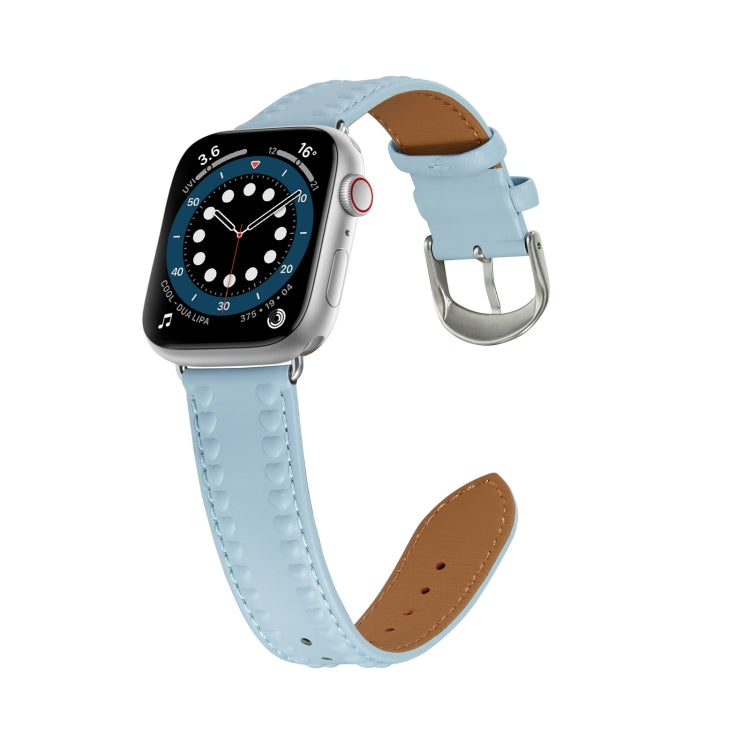 Embossed Love Genuine Leather Watch Band For Apple Watch SE 40mm(Blue)