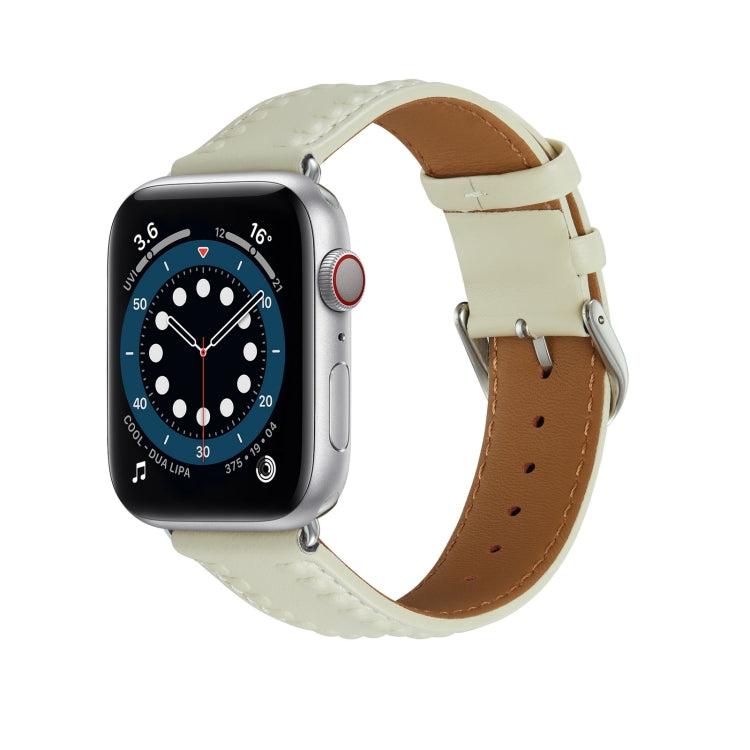 Embossed Love Genuine Leather Watch Band For Apple Watch 9 45mm(Milky White) - Watch Bands by PMC TechLife | Online Shopping South Africa | PMC TechLife