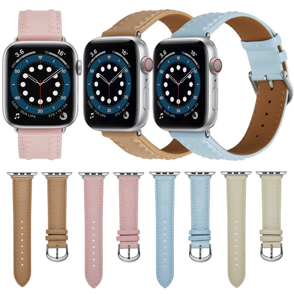 Embossed Love Genuine Leather Watch Band For Apple Watch SE 40mm(Blue)
