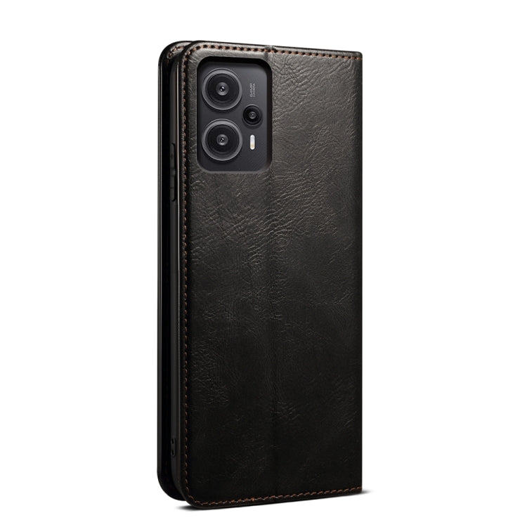 For Xiaomi Redmi Note 12 Turbo / Poco F5 Oil Wax Crazy Horse Texture Flip Leather Phone Case(Black)