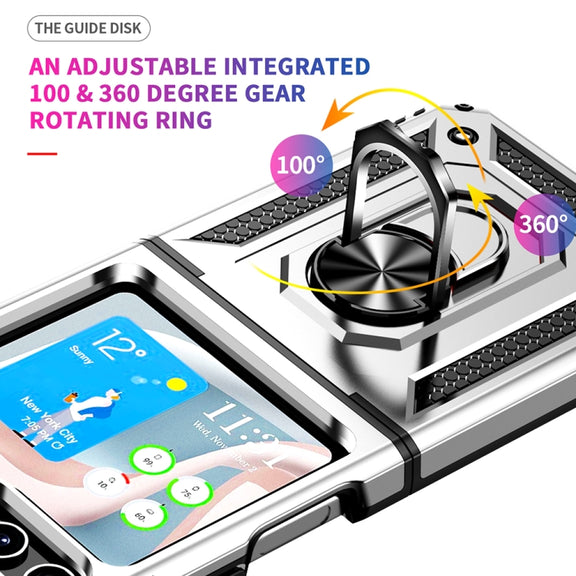 For Samsung Galaxy Z Flip5 Shockproof TPU + PC Phone Case with Holder(Silver)