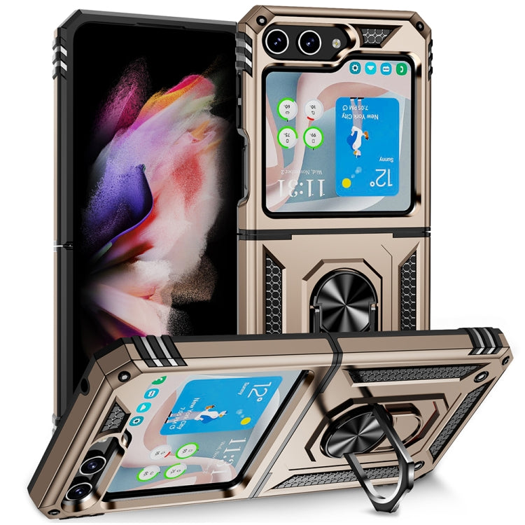 For Samsung Galaxy Z Flip5 Shockproof TPU + PC Phone Case with Holder(Gold)